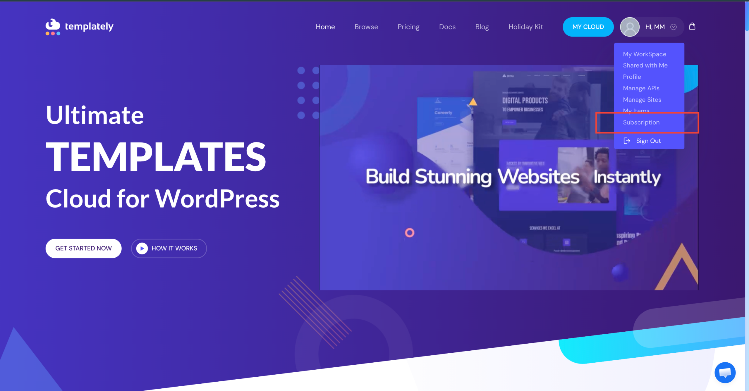 Subscription from the menu