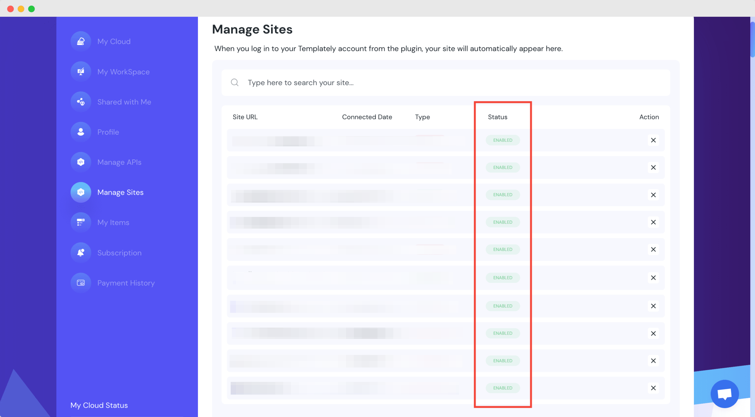 Manage sites in Templately 2