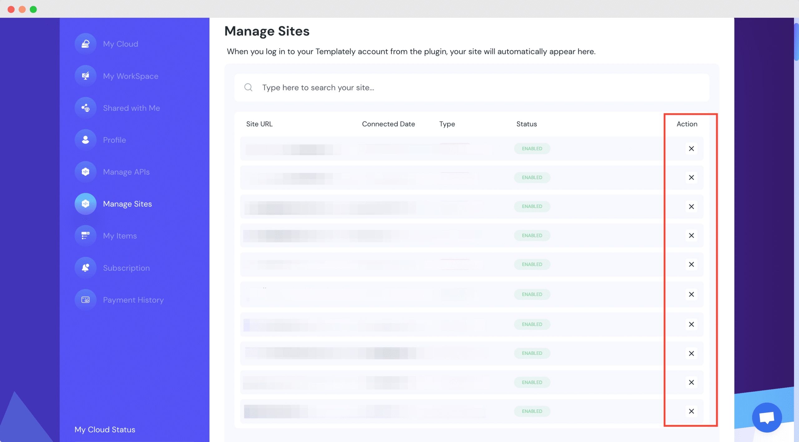 Manage sites in Templately 3