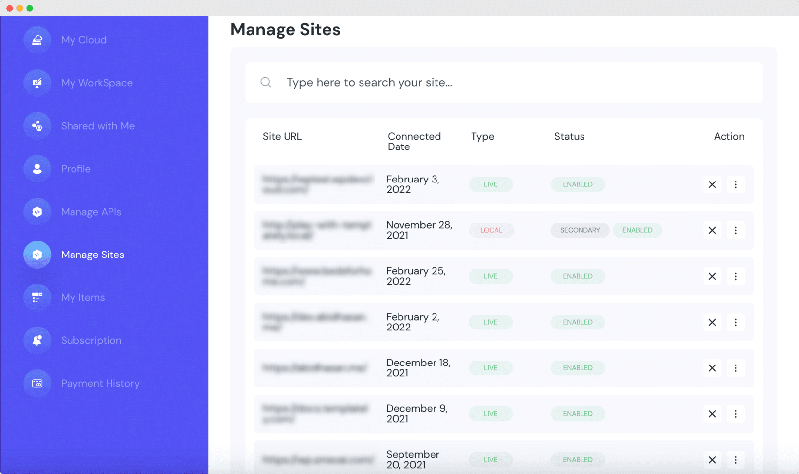 Manage Sites In Templately 2