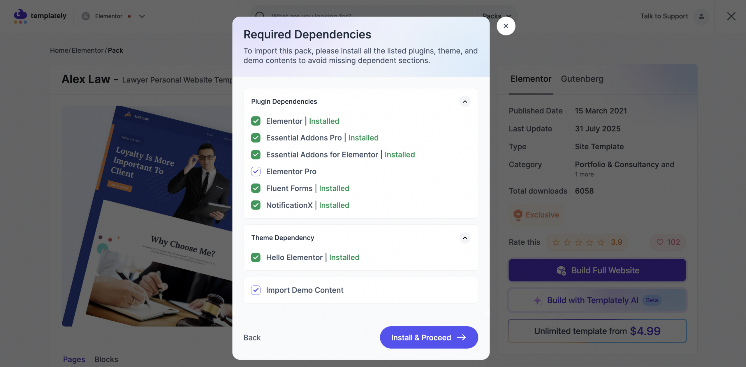 Install and Proceed Button