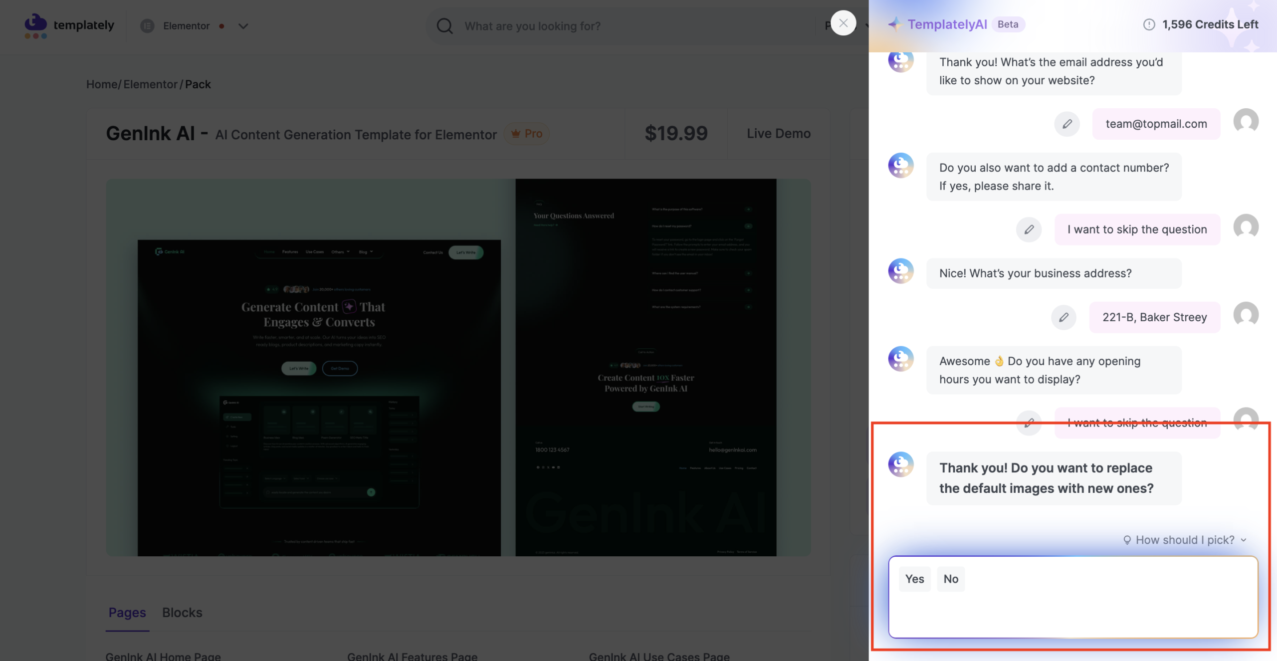 Templately AI for Website Copy & Image Replacement