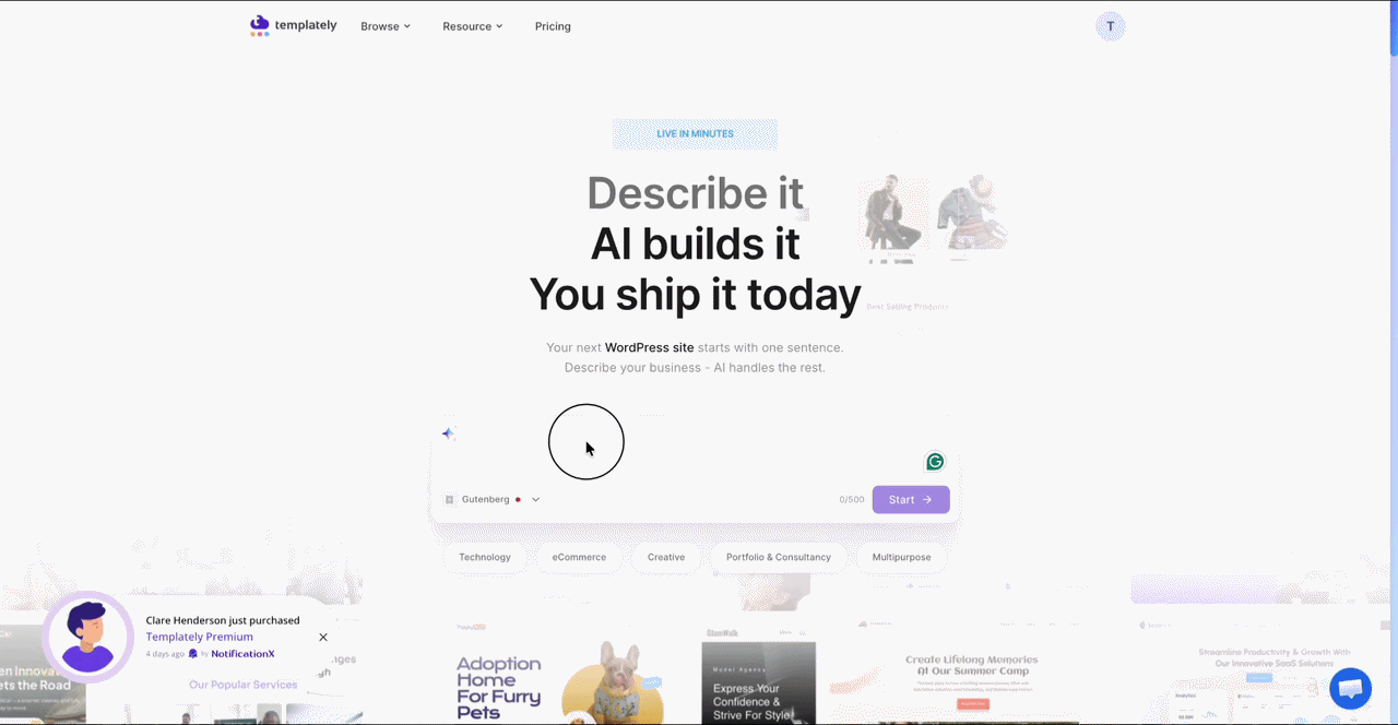 Prompt on Website