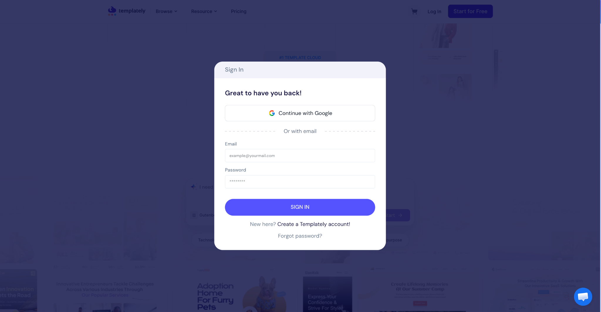 Create account in Templately for AI-powered Websites